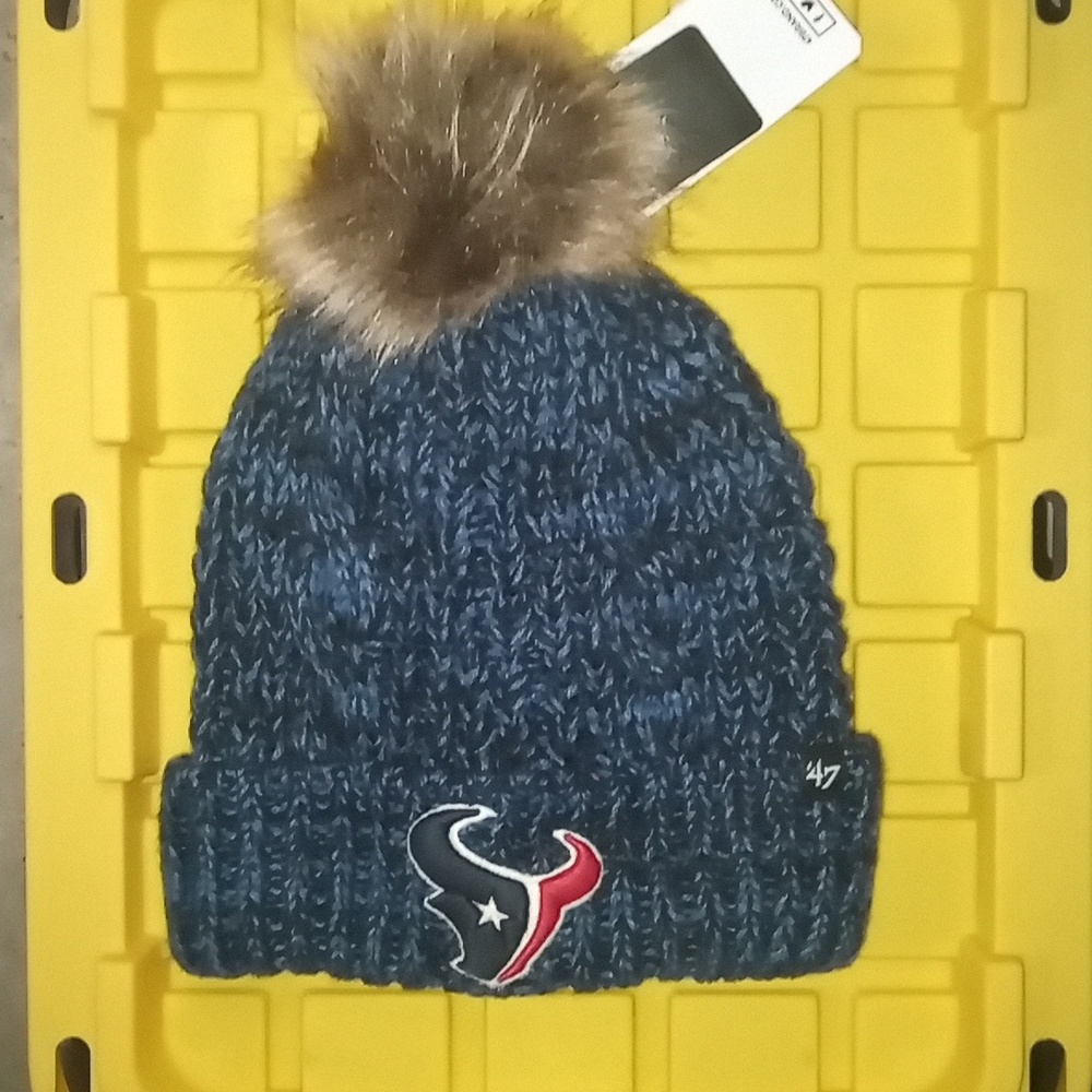 Texans beanie blue with fake fur pom pom